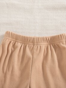 SHEIN 男嬰 0-3 歲 2 件套秋季套裝，駱駝色條紋鈕扣前襟亨利領長袖上衣與純色長褲，柔軟透氣，適合日常穿著 - 咖啡棕 - 查看 6