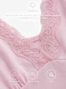 ROMWE Fairycore Camiseta de encaje para mujer de talla grande - Rosa - Ver 3