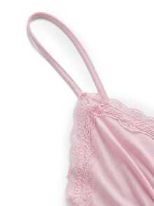 ROMWE Fairycore Camiseta de encaje para mujer de talla grande - Rosa - Ver 4