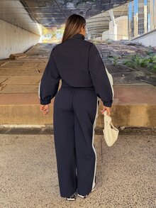 Maria Perezxox 2件套女士撞色拼布夹克和裤子套装 - 彩色 - 查看 2