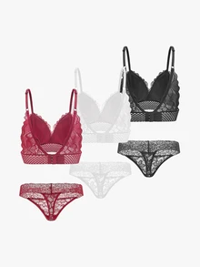 Bisouelle 3sets Floral Lace Bra & Panty Lingerie Setfor Summerfor Summer - Multicolor - View 10