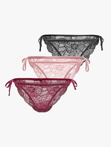 Bisouelle 3入組女士蕾絲三角褲,側邊綁帶和花朵細節的內衣 - 彩色 - 查看 2