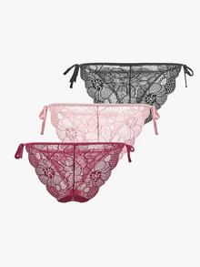 Bisouelle 3入組女士蕾絲三角褲,側邊綁帶和花朵細節的內衣 - 彩色 - 查看 3