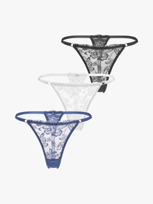 Bisouelle Women's Fantasy Elegant Lace Thong Panties Set Contrast Trim Multicolor Underwear For Her - View 10