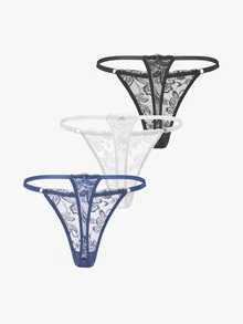 Bisouelle Women's Fantasy Elegant Lace Thong Panties Set Contrast Trim Multicolor Underwear For Her - View 11