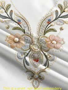 SHEIN 女士花卉刺绣圆领短袖上衣和抽绳腰短裤休闲两件套 - 彩色 - 查看 4