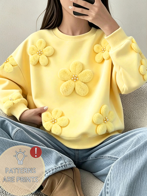 Tween Girls Girls' Patchwork White Lace Embroidered Collar And Cuffed Bell Sleeve Hoodie Sweatshirt, Knit, Loose, Floral,Autumn/Winter Outfit,Hoodies