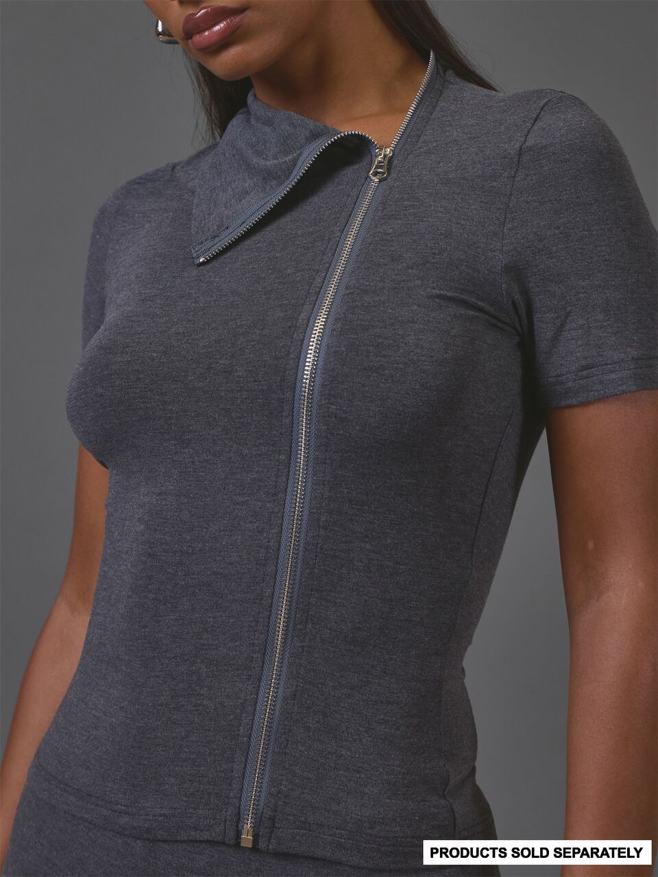 Grey Short Sleeve Zip Up Ddetail Top Winter Fall Autumn Casual Top Day Outfit Comfy Outfit Cool