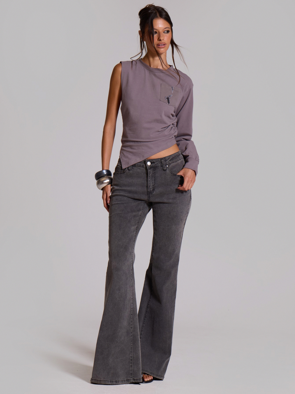 Grey Jersey Cut Out Slouchy Tshirt