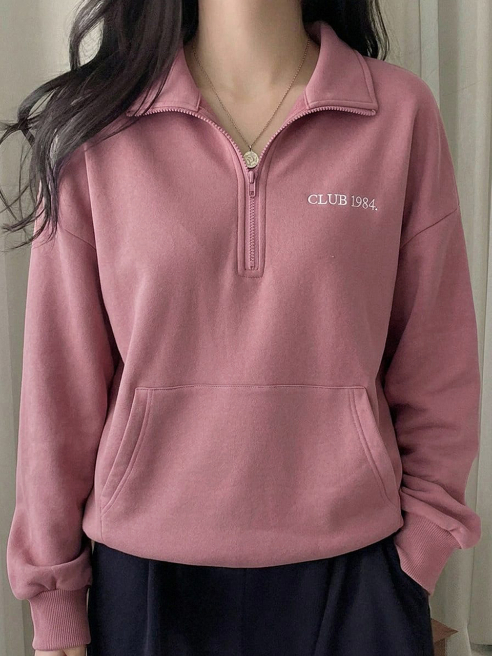 Women's Letter Embroidered Polo Collar Loose Long Sleeve Zipper Casual Streetwear Autumn/Winter Sweatshirt