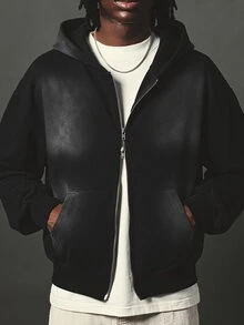 SUMWON Oversized Full-Zip Hoodie With Boxy Crop Silhouette Side Pockets Long Sleeve Casual Streetwear Autumn Winter Essential - Black - View 3