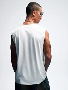 NobleFwd Men's Letter Print Round Neck Casual Loose Tank Top, Summer - White - View 2