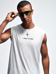NobleFwd Men's Letter Print Round Neck Casual Loose Tank Top, Summer - White - View 4