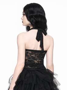 ROMWE Spring/Summer Casual Black Gothic Cross Decor Lace Cami Top For Women - Black - View 3