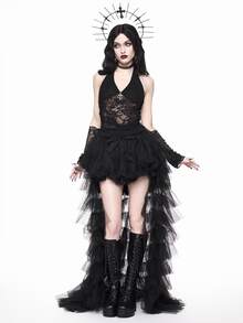 ROMWE Spring/Summer Casual Black Gothic Cross Decor Lace Cami Top For Women - Black - View 2