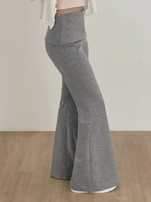 DAZY Celana Panjang Wanita Warna Polos Model Slim Fit Model Flare dengan Lengan Panjang, Kasual untuk Liburan Musim Semi dan Gugur - Grey - View 5