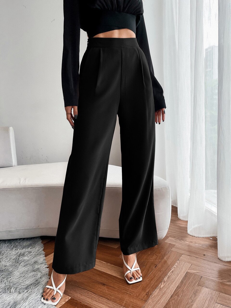High Waist Fold Pleated Pants Fall Cloth For Women