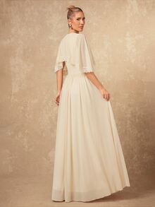 Lumalex Women's Apricot Chiffon Deep V-Neck Short Sleeve  Elegant Dress Party Cocktail Formal Occasion Party Wedding Bridesmaid Birthday Apricot Dress - Apricot - View 7