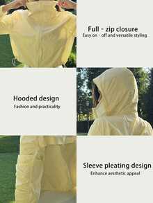 Fluxe Women's Solid Color Hooded Zip-Up Casual Versatile Daily Travel Sports Jacket - Yellow - View 6