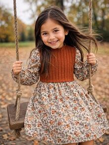 Emery Rose Kids Emery Rose Kids 女童少女秋季花卉洋裝，溫柔風格寬鬆優雅長袖花卉洋裝，適合少女穿著，百搭 - 彩色 - 查看 1