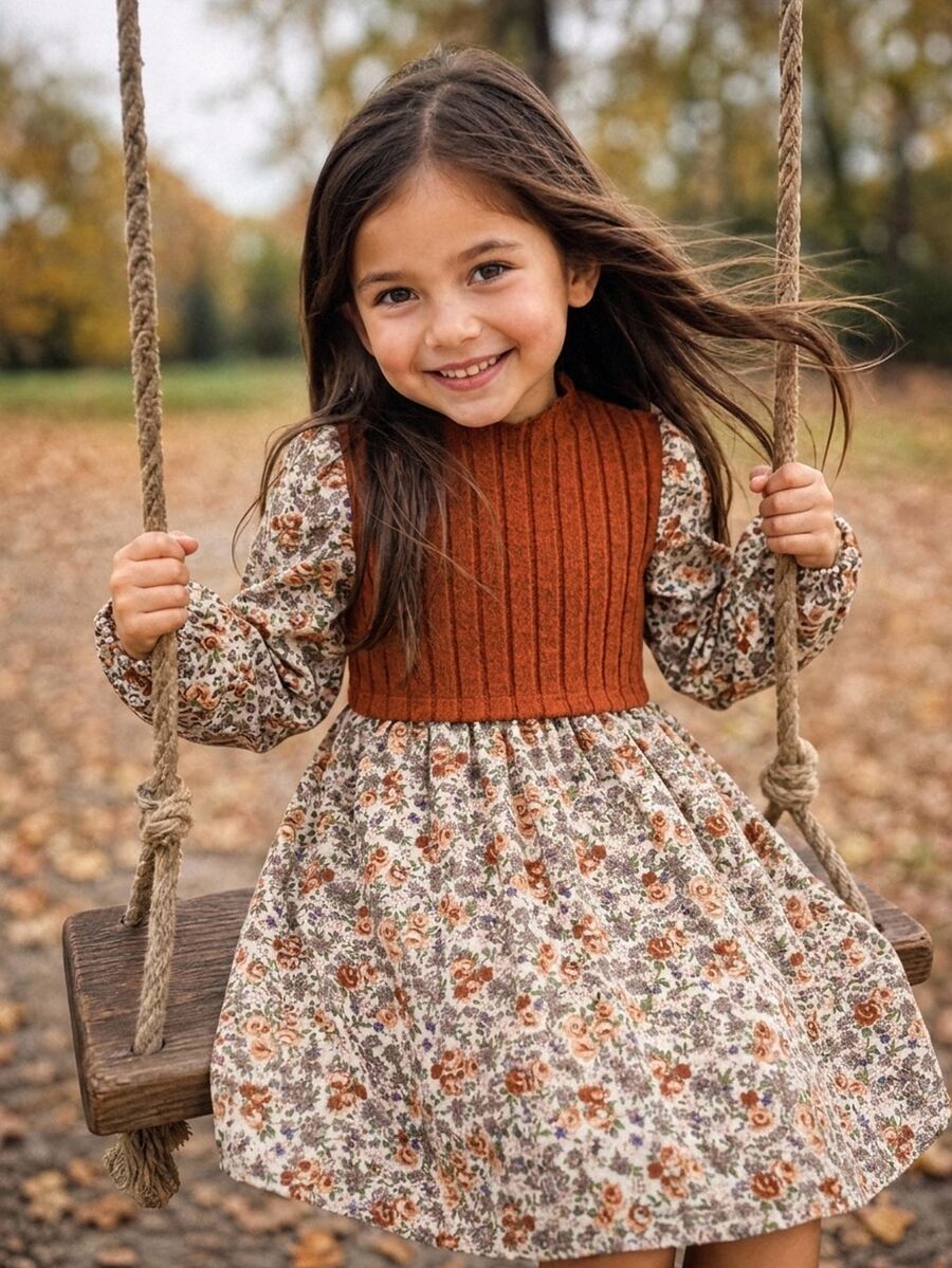 Emery Rose Kids Emery Rose Kids 女童少女秋季花卉洋裝,溫柔風格寬鬆優雅長袖花卉洋裝,適合少女穿著,百搭 - 彩色 - 查看 1