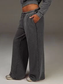 Athîral Women's Drawstring Waist Pockets Wide Leg Loose Sweatpants - Light Grey - View 3