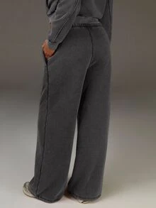 Athîral Women's Drawstring Waist Pockets Wide Leg Loose Sweatpants - Light Grey - View 4