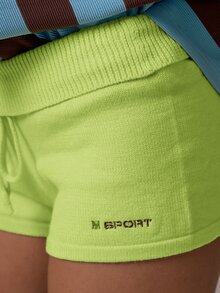 Musera Sport Knitted Foldover Tie Waist Loose Fit Mini Active Shorts Gym Pilates Daily Running Autumn Fall Winter - Green - View 6