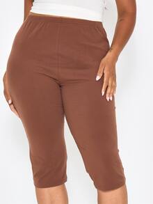 MUSERA Celana Legging Capri Cokelat Ukuran Besar untuk Musim Semi dan Musim Panas, Pakaian Kasual Sehari-hari untuk Pergi Keluar - Coklat - View 2