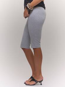 MUSERA Plus Size Grey Marl Capri Leggings Spring Summer Casual Everyday Day Outfit Going Out - Grey - View 3