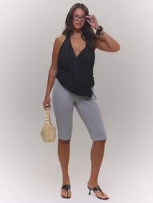 MUSERA Plus Size Grey Marl Capri Leggings Spring Summer Casual Everyday Day Outfit Going Out - Grey - View 1