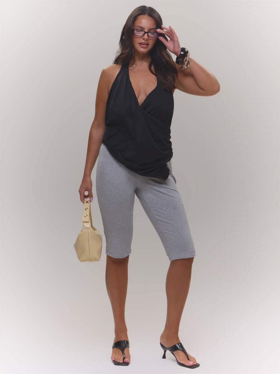 MUSERA Plus Size Grey Marl Capri Leggings Spring Summer Casual Everyday Day Outfit Going Out - Grey - View 1