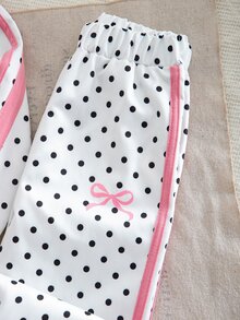 SHEIN Elladie kids 2件組女童春秋新款波點防風布料 2026 童裝蝴蝶結印花休閒時尚織帶裝飾立領拉鍊夾克與休閒長褲可愛甜美套裝 - 白色 - 查看 7
