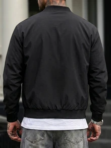 Manfinity CasualCool Men Letter Patched Zip Up Bomber Jacket - Black - View 2