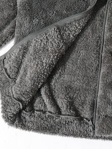 青少年男孩鹿角刺繡拉鍊連帽法蘭絨夾克 - 灰色 - 查看 9