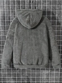 青少年男孩鹿角刺繡拉鍊連帽法蘭絨夾克 - 灰色 - 查看 3