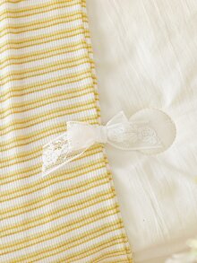 Vintaside Kids 秋冬女童圓領蝴蝶結長袖拼接上衣 + 蕾絲蝴蝶結灰色長褲,甜美可愛,休閒舒適 - 黃色 - 查看 8