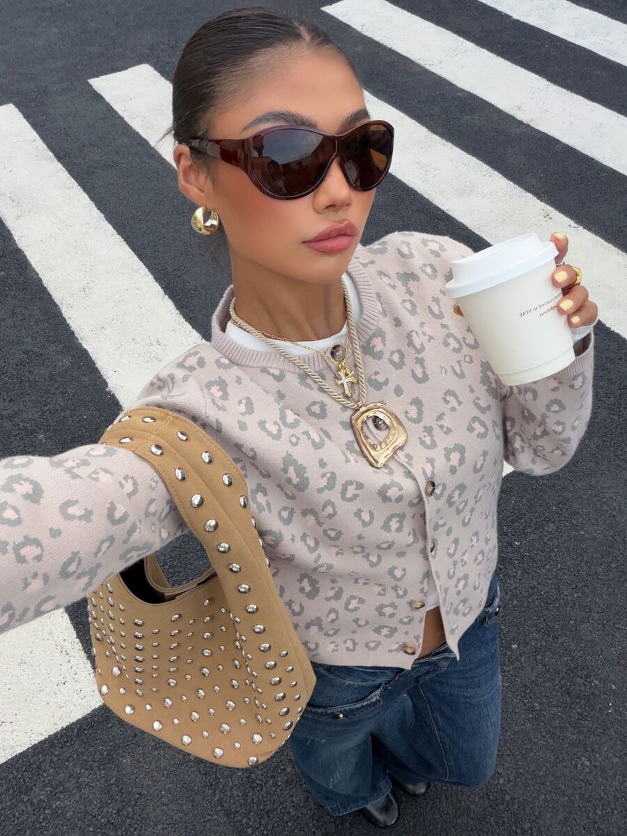 Muchica Women's Autumn/Winter Casual Long-Sleeve All-Over Leopard Print Sweater – Perfect For Country Concerts, Goth-Style Outfits, And Back-To-School Looks - Multicolor - View 1