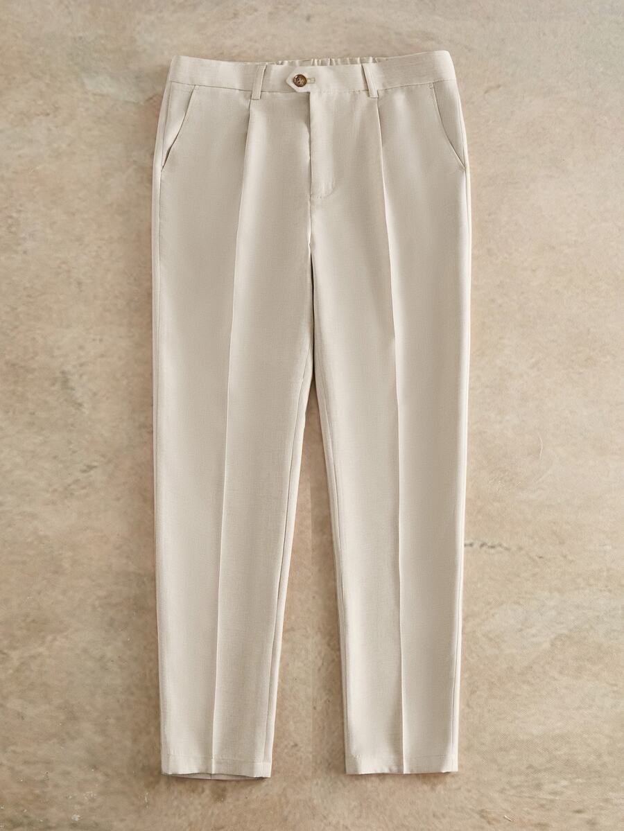 HIMLAND Men's Solid Color Drawstring Waist Front Slit Pocket Casual Pants Daily Essential Wardrobe Staple Basic Style All-Match Style Go-To Piece Mix-And-Match Item Casual Versatile Style Summer Wardrobe Essentials Casual Ideas Laid-Back Look Casual Long Pants