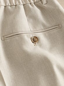 HIMLAND Men's Solid Color Drawstring Waist Front Slit Pocket Casual Pants Daily Essential Wardrobe Staple Basic Style All-Match Style Go-To Piece Mix-And-Match Item Casual Versatile Style Summer Wardrobe Essentials Casual Ideas Laid-Back Look Casual Long Pants - Khaki - View 4
