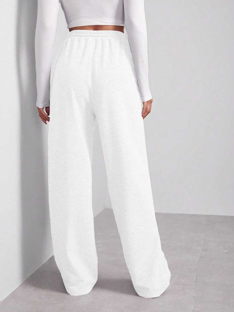 EURMUSE Women's Casual Solid Color Minimalist Sweatpants - White - View 2