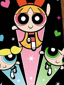THE POWERPUFF GIRLS X SHEIN GraphicGems 卡通印花休闲宽松A字连衣裙 - 黑色 - 查看 3