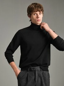 Manfinity Homme Men's Solid Color High Neck Casual Daily Long Sleeve Sweater - Multicolor - View 3