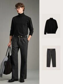 Manfinity Homme Men's Solid Color High Neck Casual Daily Long Sleeve Sweater - Multicolor - View 7