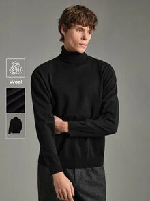 Manfinity Homme Men's Solid Color High Neck Casual Daily Long Sleeve Sweater - Multicolor - View 2