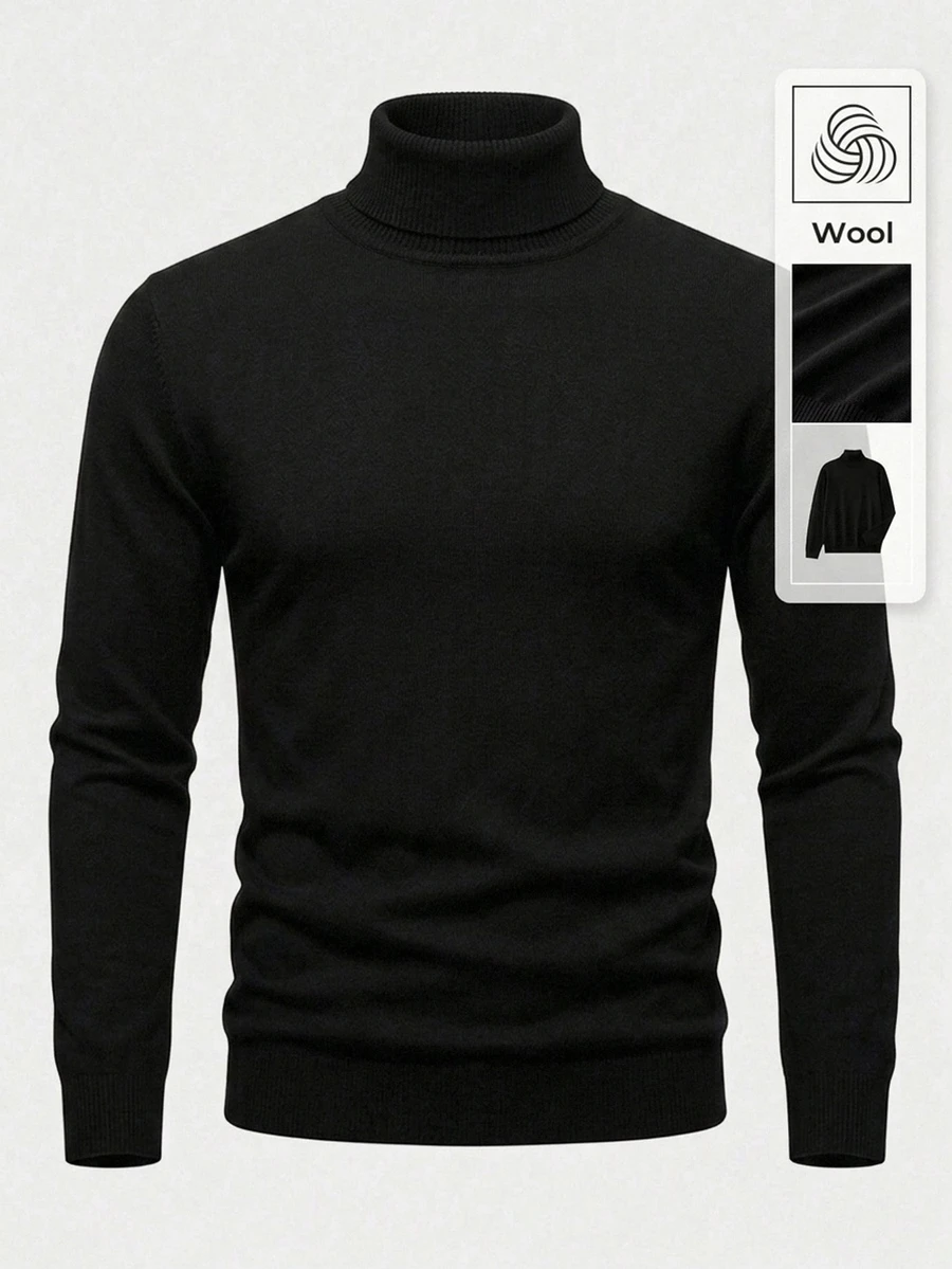 Manfinity Homme Men's Solid Color High Neck Casual Daily Long Sleeve Sweater - Multicolor - View 1