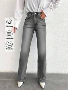 SHEIN Tall Tall High Waist Casual Straight Jean - Light Grey - View 7