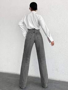 SHEIN Tall Tall High Waist Casual Straight Jean - Light Grey - View 2