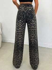 SHEIN Tall 100% Cotton MID RISE WIDEEG CUT LEOPARD TALL JEAN - Multicolor - View 3