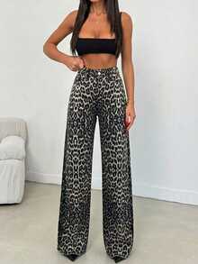 SHEIN Tall 100% Cotton MID RISE WIDEEG CUT LEOPARD TALL JEAN - Multicolor - View 6